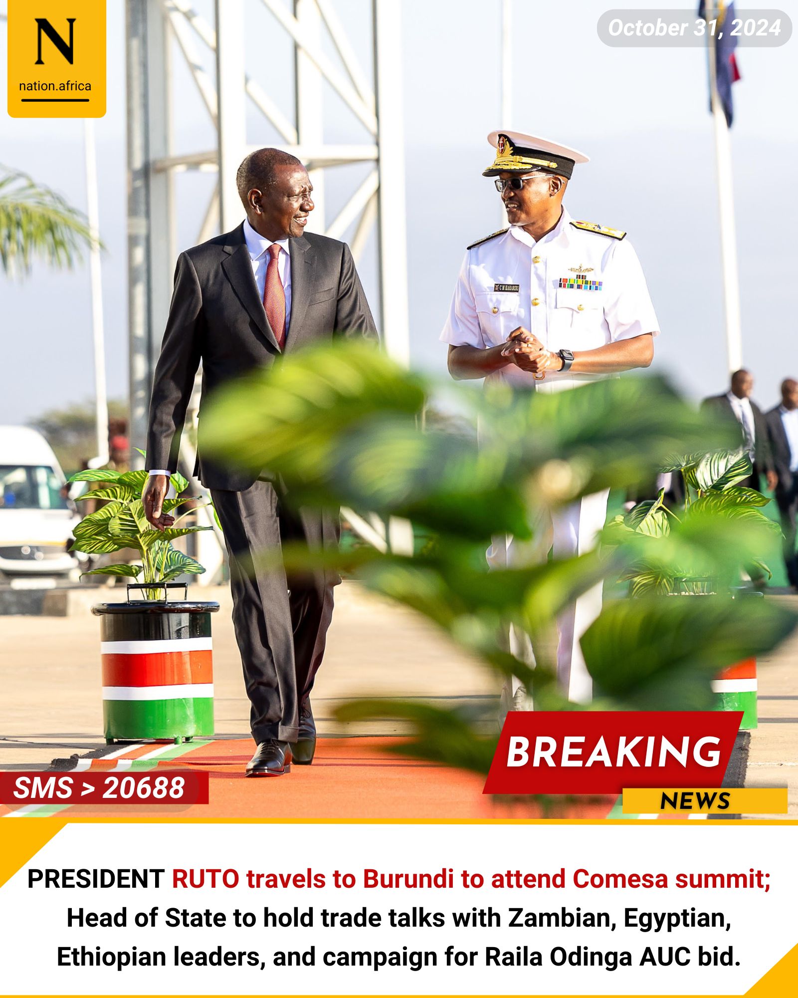 President William Ruto leaves for 23rd COMESA Summit