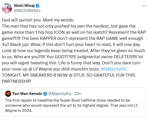 Nigeria will not end me - Nicki Minaj says in social media post