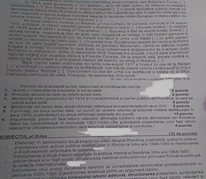 Subiectele la Istorie la BAC 2024. Cerințele pe care le-au avut de rezolvat candidații