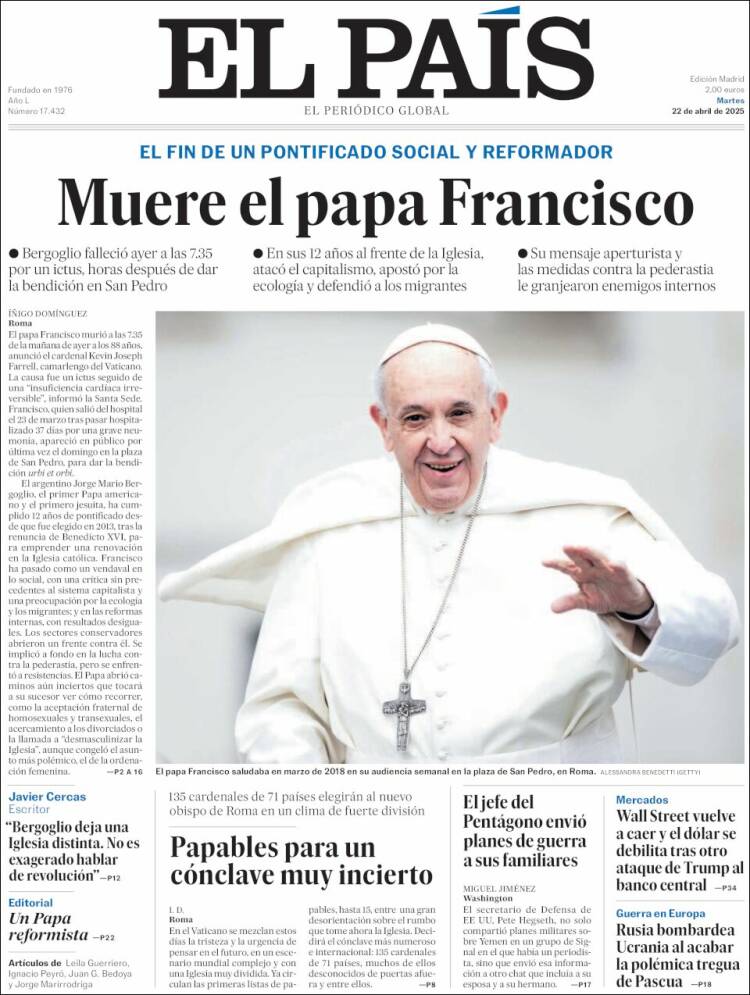 Titluri uriașe și imagini emoționante: cum au anunțat marile ziare ale lumii moartea Papei Francisc