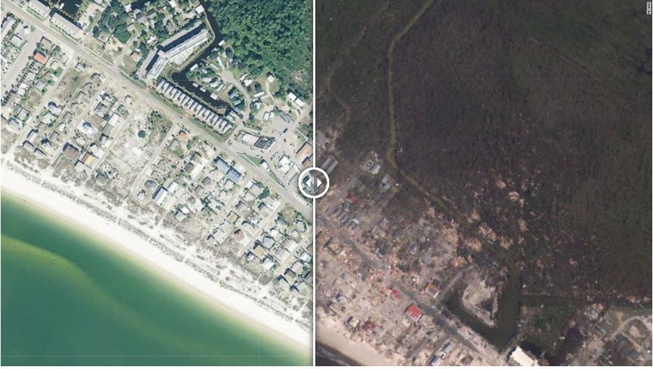 GALERIE FOTO| Mexico Beach din Florida înainte și după uraganul Michael. Imagini de coșmar surprinse din satelit