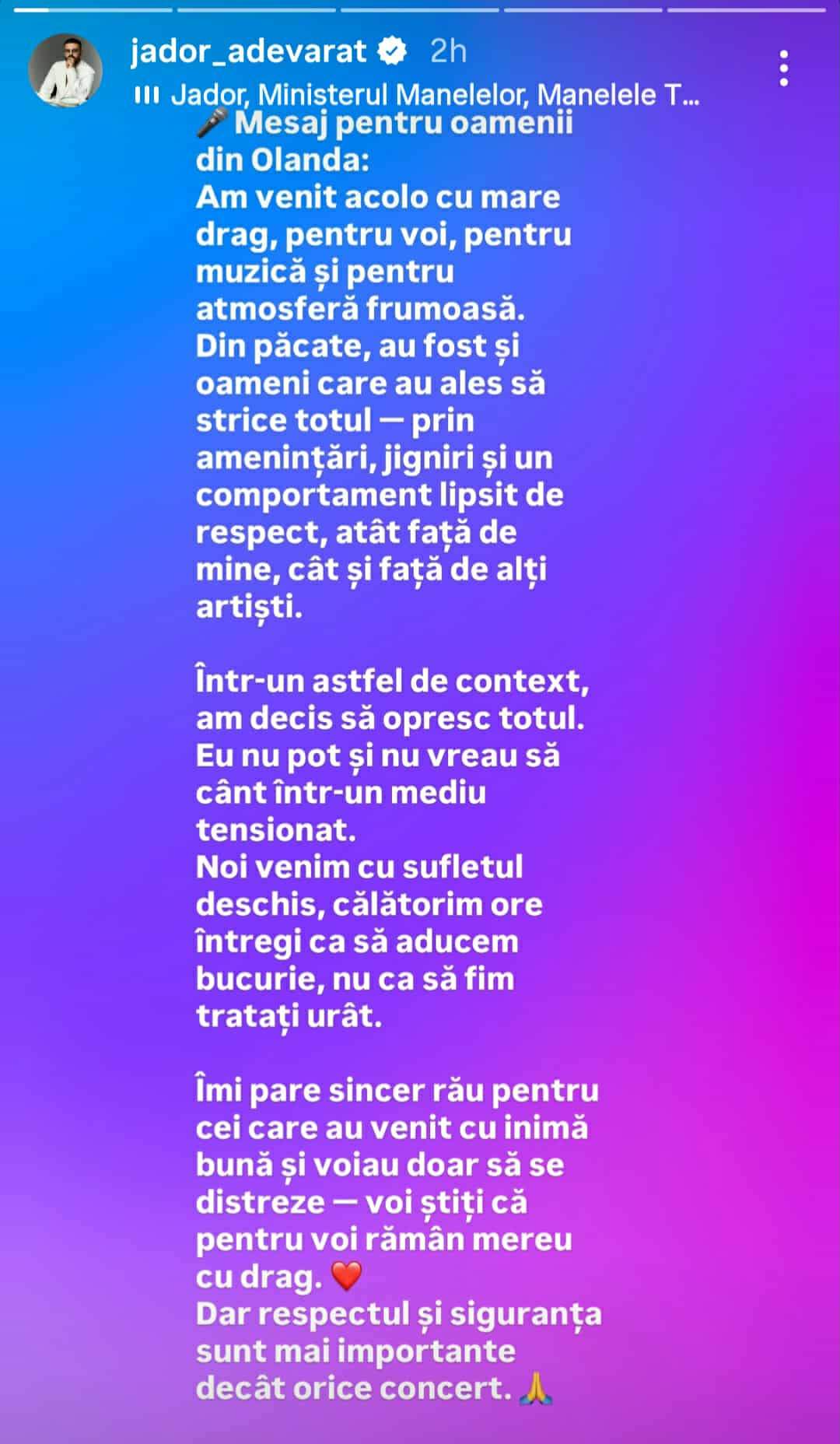 Jador, scandal în Olanda. Artistul a oprit concertul și a plecat acasă. „Amenințări, jigniri și un comportament lipsit de respect”