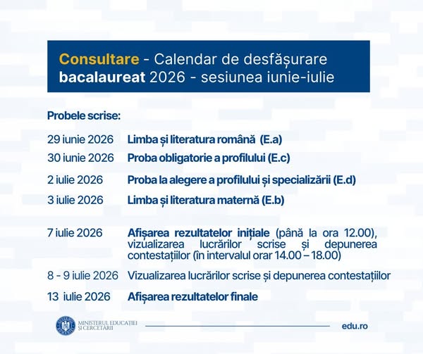 Când vor avea loc examenele de BAC și Evaluare Națională în 2026: Ministerul Educației a publicat proiectele de ordin