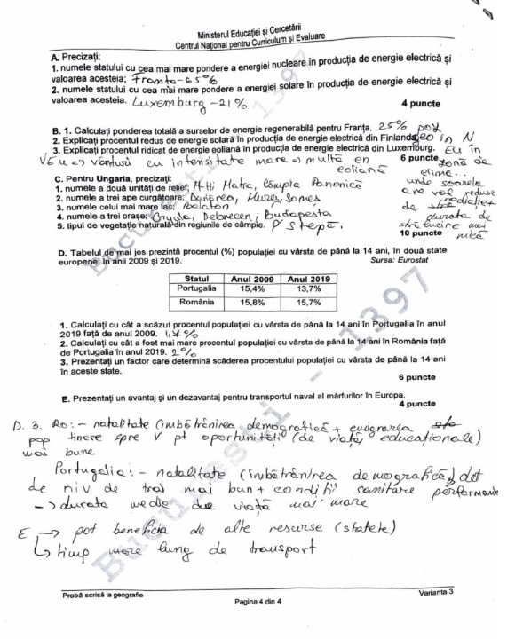 Subiectele şi baremele de corectare la Geografie la Bac 2026 au fost publicate