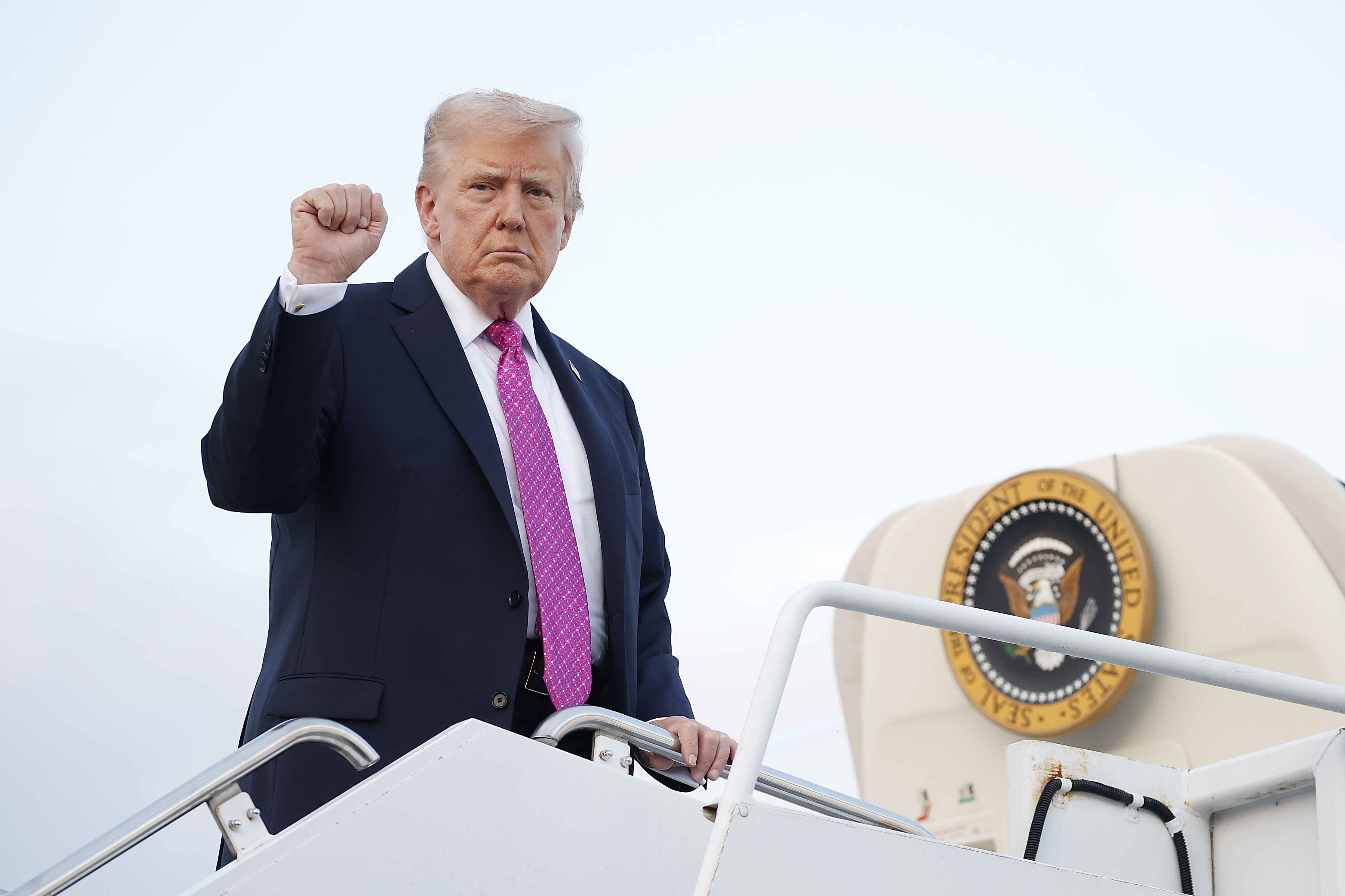 President Donald Trump boards Air Force One at Morristown Airport on September 14, 2025 in Morristown, New Jersey.