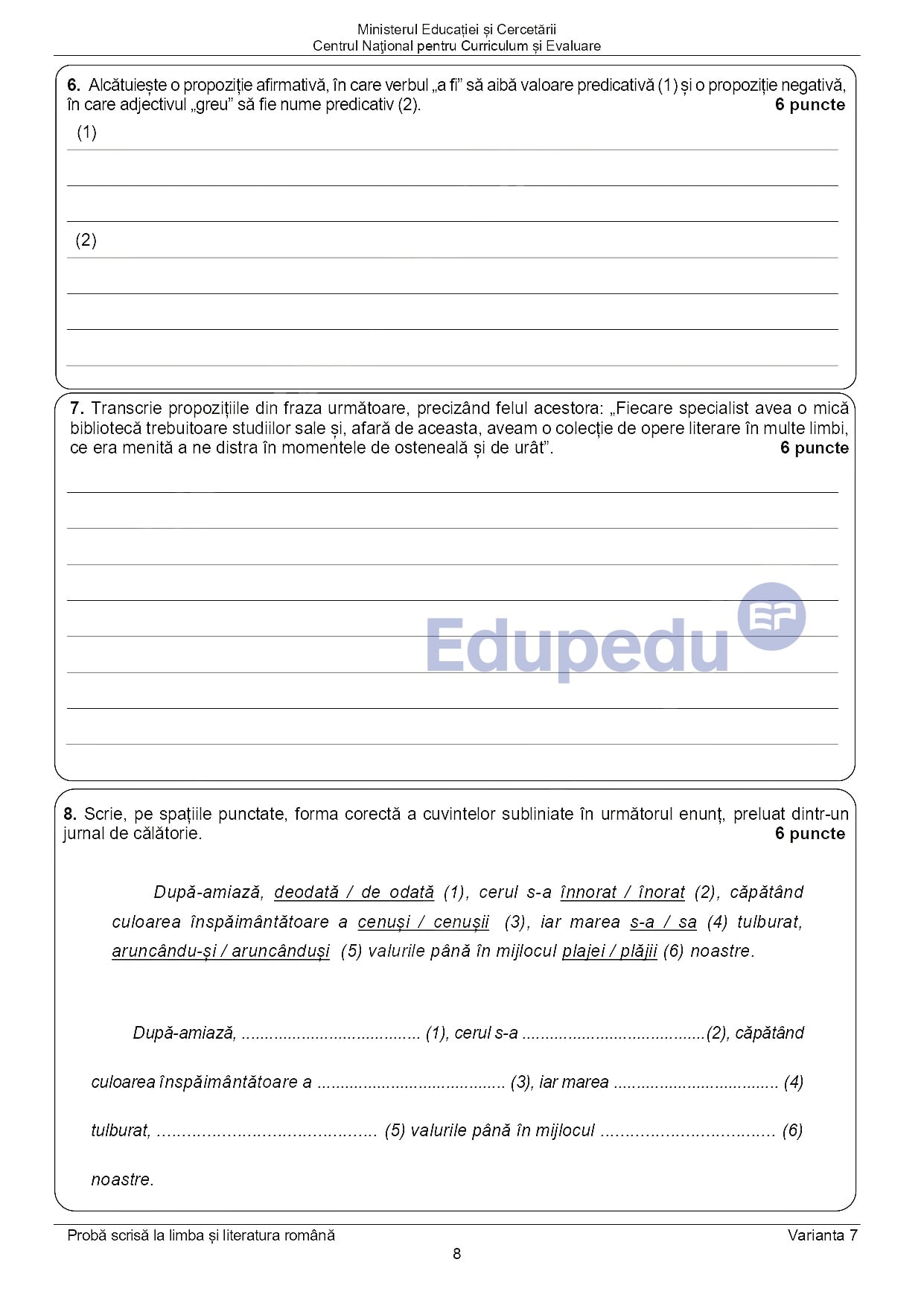 Subiectele la Română la Evaluarea Națională 2026 – Ce spune baremul de corectare