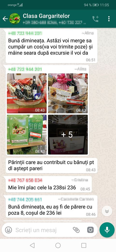 Discuții pe WhatsApp despre cum strâng părinții bani pentru cadourile de Paște ale dascălilor: “Un coș cum s-a luat și de Crăciun și restul banilor îi dăm în plic”. Câți bani scoate un părinte din buzunar