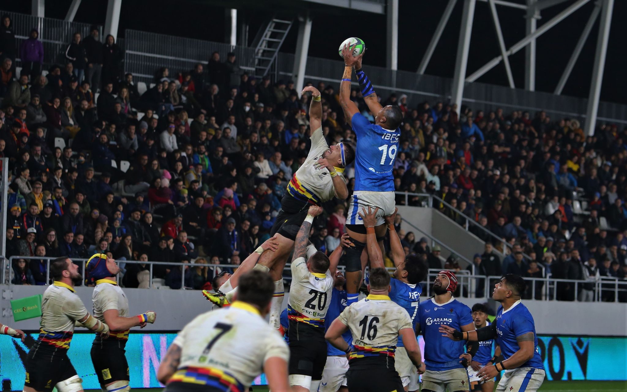 Reprezentativa de rugby a României, învinsă la zero în meciul-test cu Samoa. În partea secundă nu s-a marcat niciun punct!