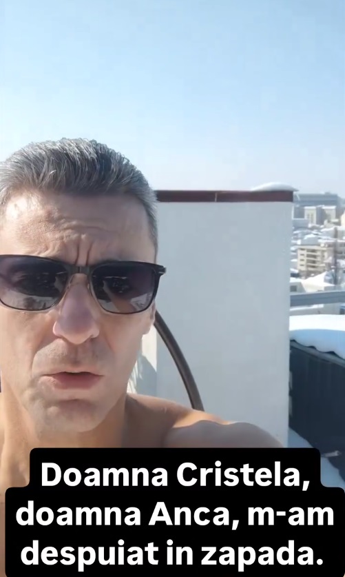 Mircea Badea s-a dezbrăcat la bustul gol în zăpadă, ironizându-le pe Cristela Georgescu și Anca Alexandrescu: „Uitați! M-am despuiat”