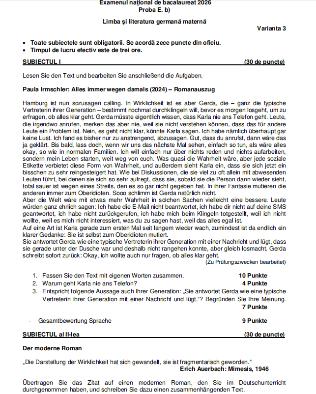 Ce subiecte au avut de rezolvat elevii la proba la Limba maternă la BAC 2026, sesiunea de toamnă