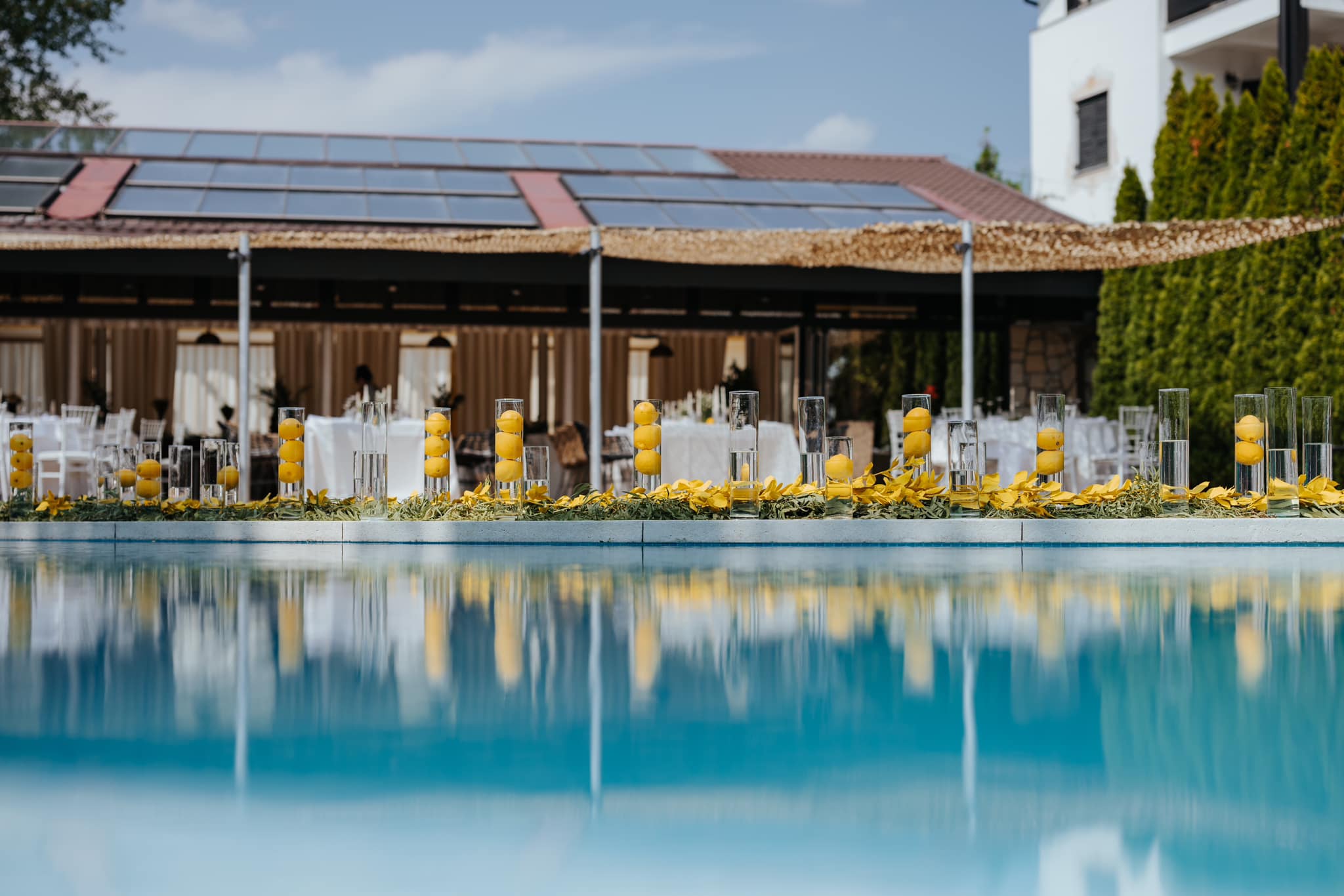 Imagini de la nunta actriței Ilona Brezoianu. S-a căsătorit religios cu Andrei într-un decor special, cu multe lămâi, lângă piscină