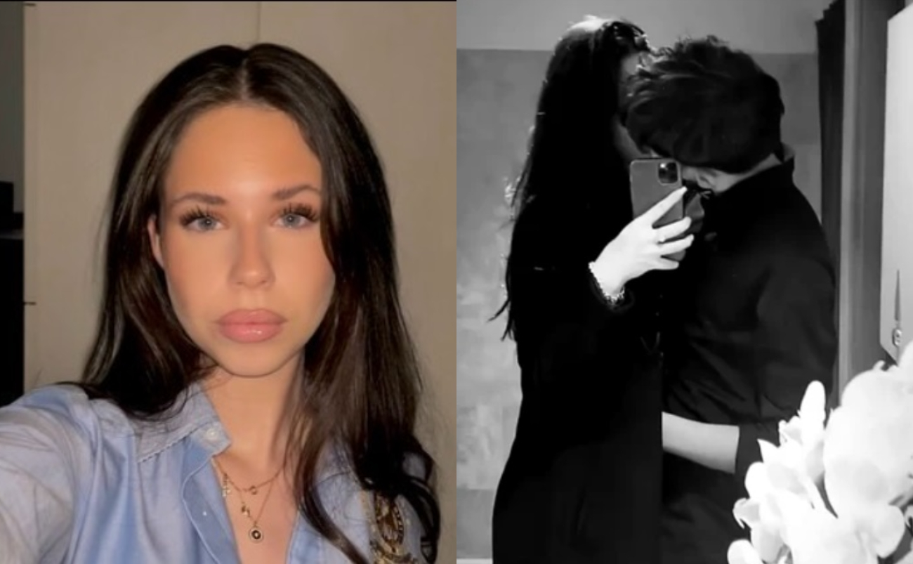 Cum s-a pozat fata Andreei Marin și a lui Ștefan Bănică jr în camera ei. Violeta poartă un maiou negru și e machiată discret