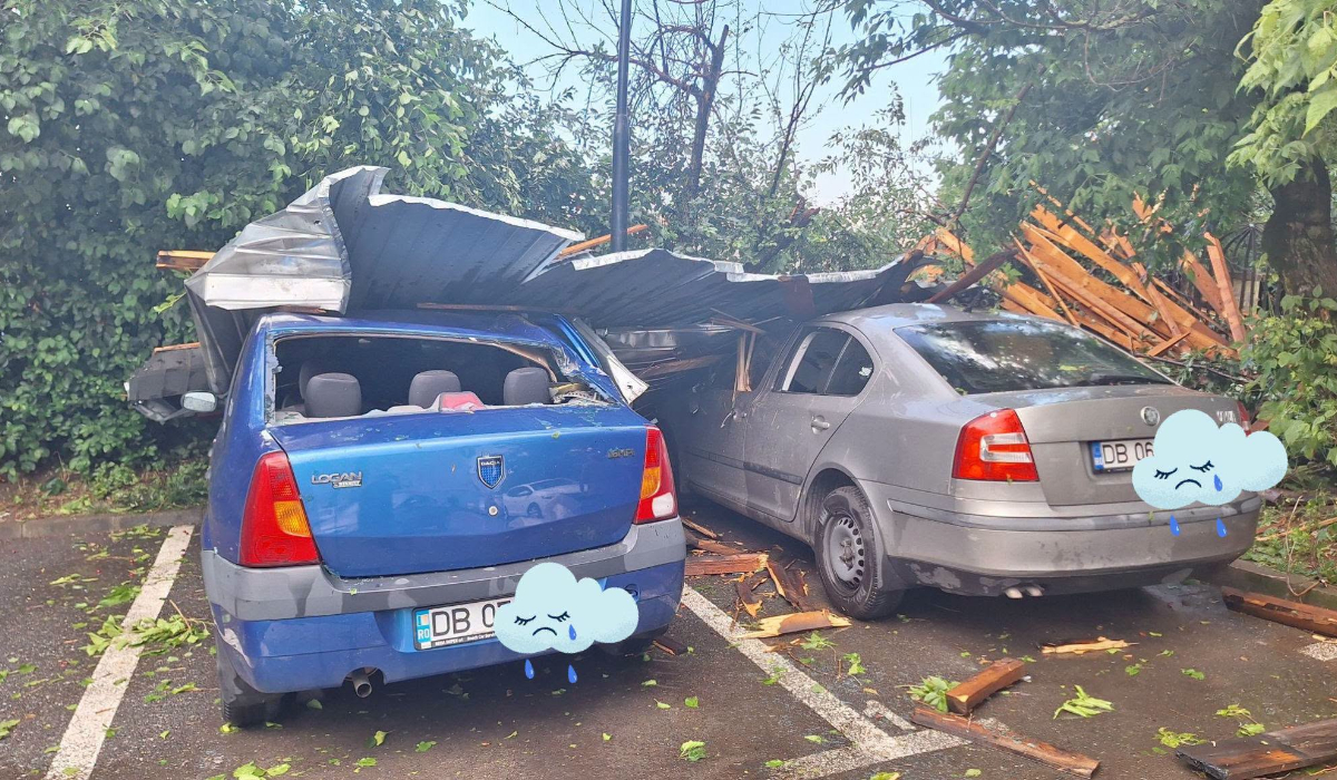 Codul roșu de furtuni a făcut prăpăd în Târgoviște: vântul a smuls și aruncat în stradă acoperișul unui bloc, zeci de copaci au fost puși la pământ
