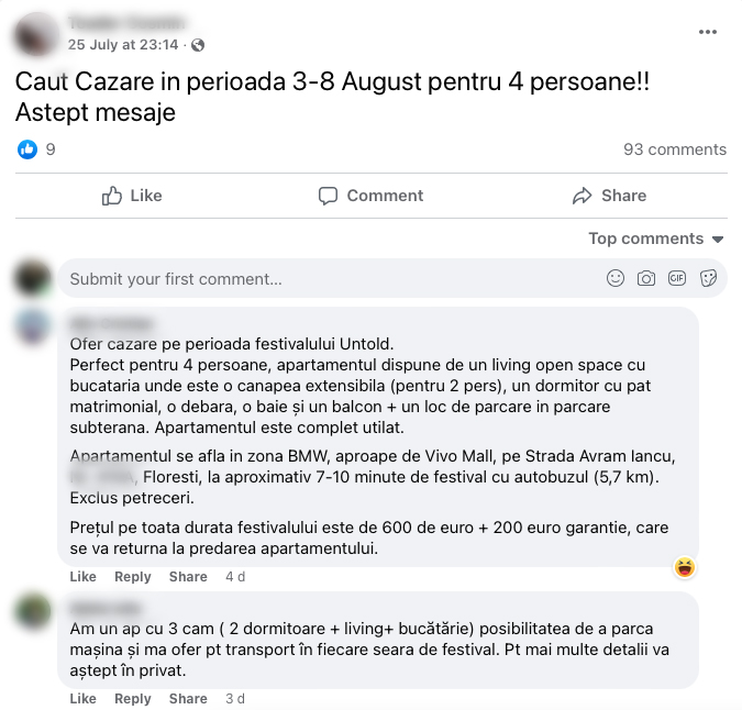 750 de euro pe noapte costă un apartament în Cluj, în perioada festivalului Untold. „Orașul nu are o capacitate atât de mare de cazare”