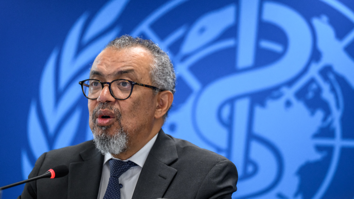 World Health Organisation (WHO) Director-General Tedros Adhanom Ghebreyesus speaks during a press conference on the Ebola outbreak in the Democratic Republic of Congo and Uganda, at the UN health agency's headquarters in Geneva on May 20, 2026. [Photo by Fabrice COFFRINI / AFP via Getty Images]