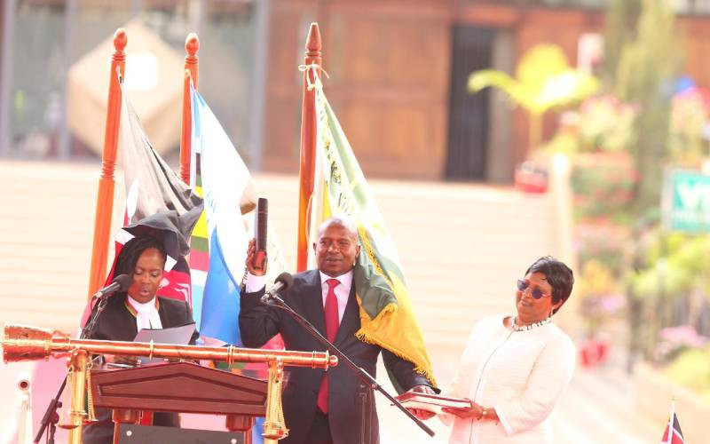 Prof Kithure Kindiki taking his oath of office as Kenya's deputy president on November 1, 2024.