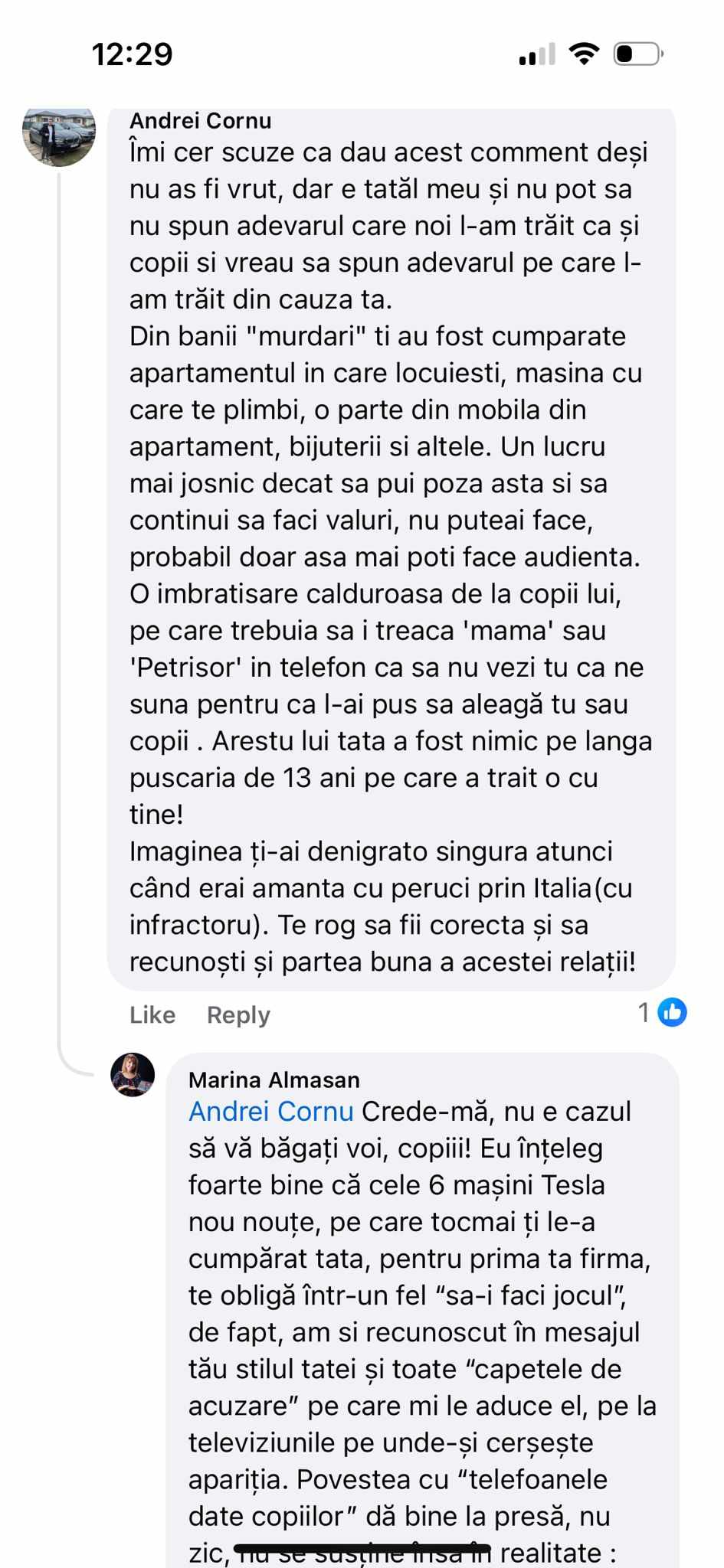 Marina Almășan, lovitură dură din partea lui Andrei, fiul lui Georgică Cornu. Tânărul intervine în scandalul celor doi. „Nu pot să nu spun adevărul”