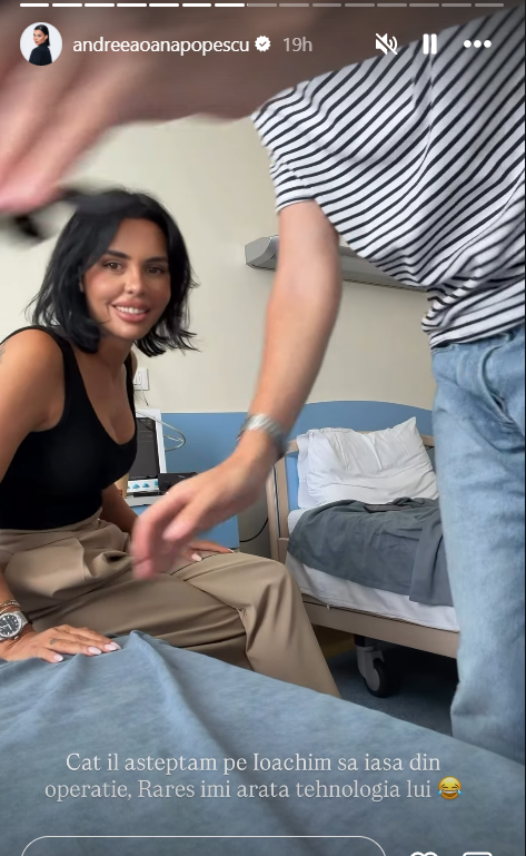 Andreea Popescu și Rareș Cojoc, împreună pe patul de spital. Cum s-au filmat cei doi în timp ce își așteptau fiul să iasă din operație