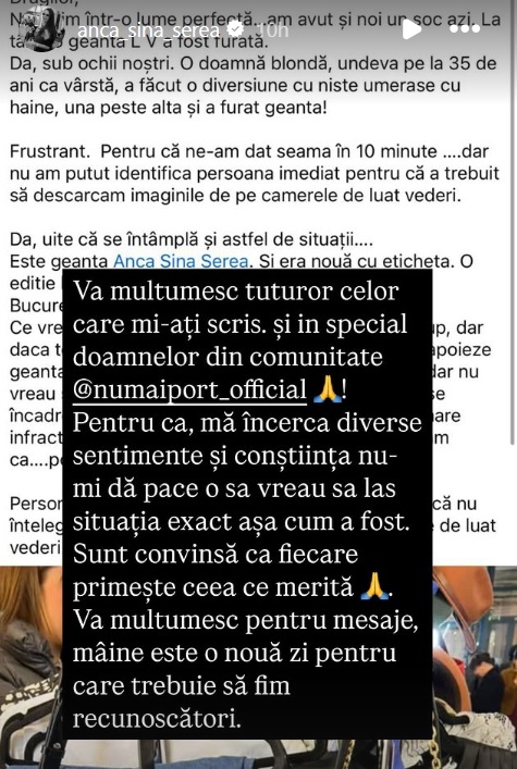 Anca Serea și-a recuperat geanta de 3.500 de euro care îi fusese furată. Unde au găsit polițiștii bunul vedetei: „Între părți a intervenit împăcarea”