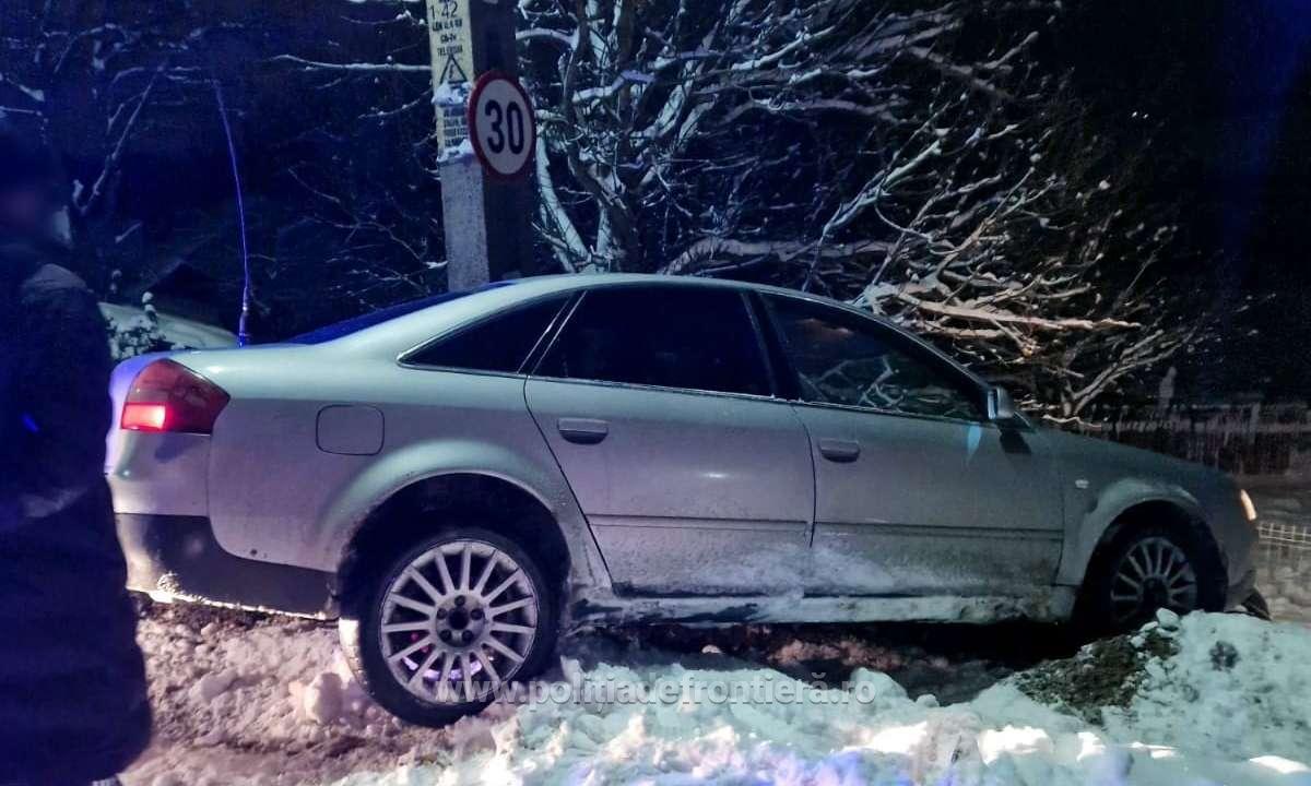 „Trage pe dreapta, că trag!”. Focuri de armă și urmărire pe zăpadă în Botoșani pentru a opri o mașină. VIDEO