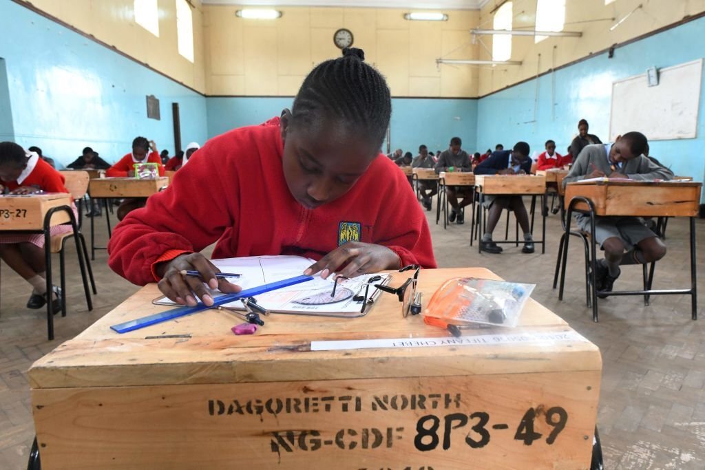 Pupils from Nairobi primary school sit for their exams at the start the Kenya Certificate of Primary Education (KCPE) examinations in Nairobi on October 29, 2019. -(Photo by SIMON MAINA/AFP via Getty Images)