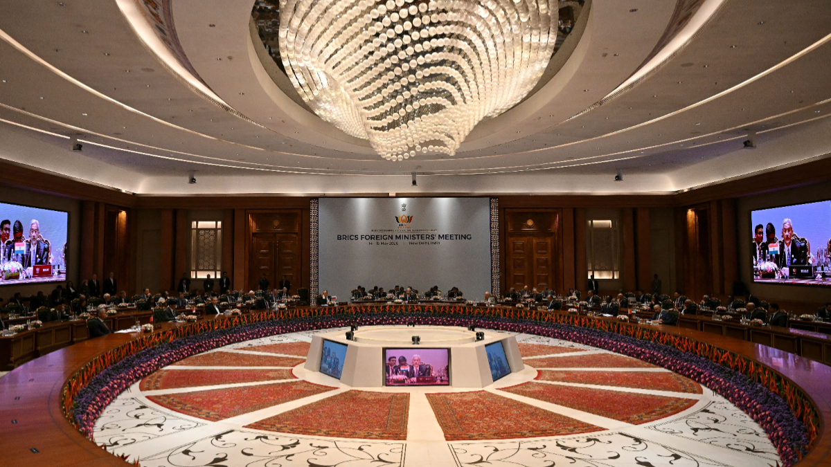 Foreign ministers of the expanded BRICS gather in New Delhi as India leads discussions on the Iran conflict, energy security, and rising global economic uncertainty amid shifting geopolitical alliances. [Photo by Arun SANKAR / AFP via Getty Images]