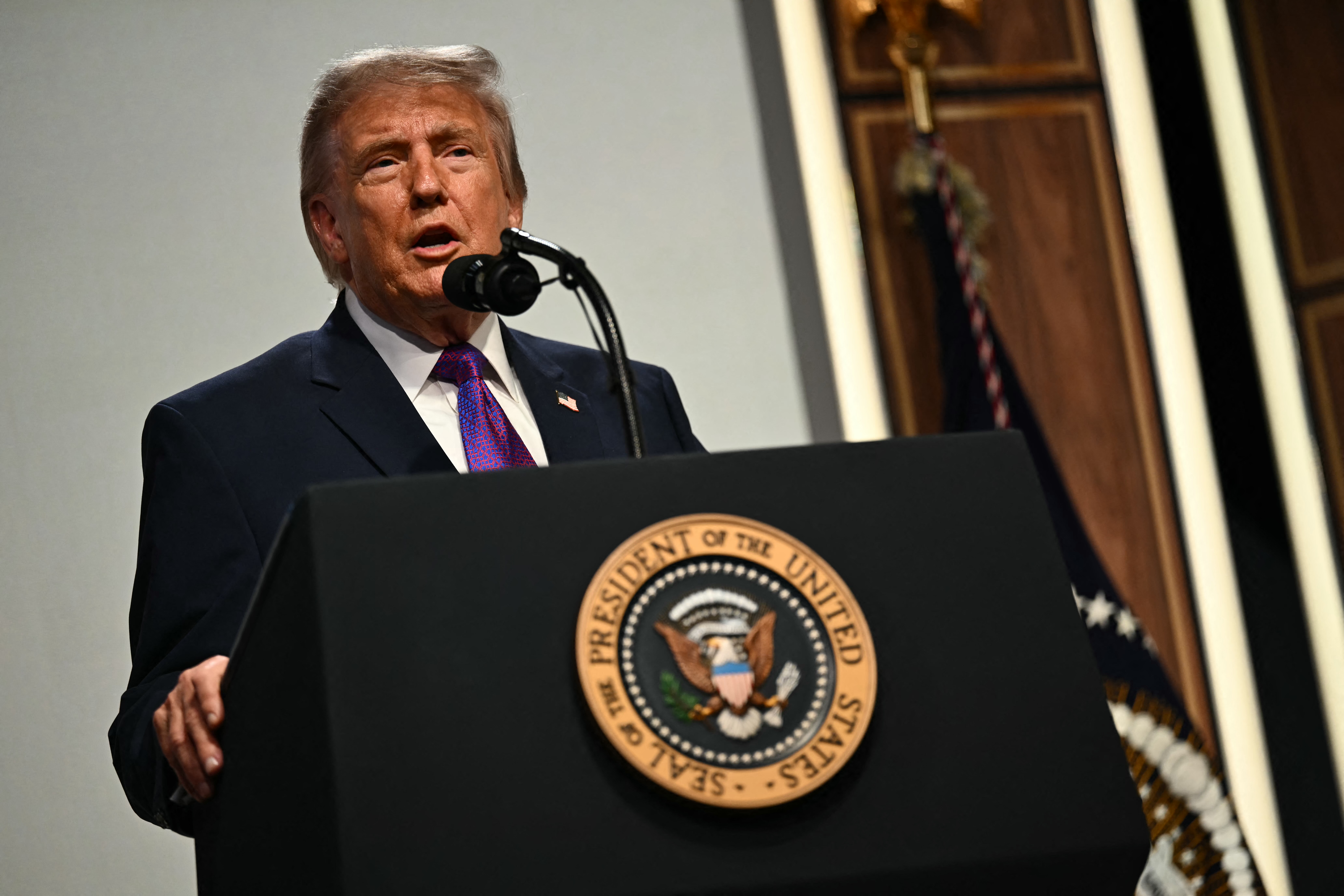 President Donald Trump speaks during a health care affordability event at the White House on May 18.