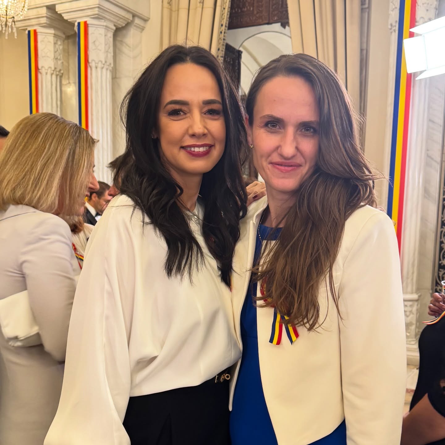 Mirabela Grădinaru, înconjurată de vedete la recepția de la Palatul Cotroceni de Ziua Națională. Partenera lui Nicușor Dan a purtat gri