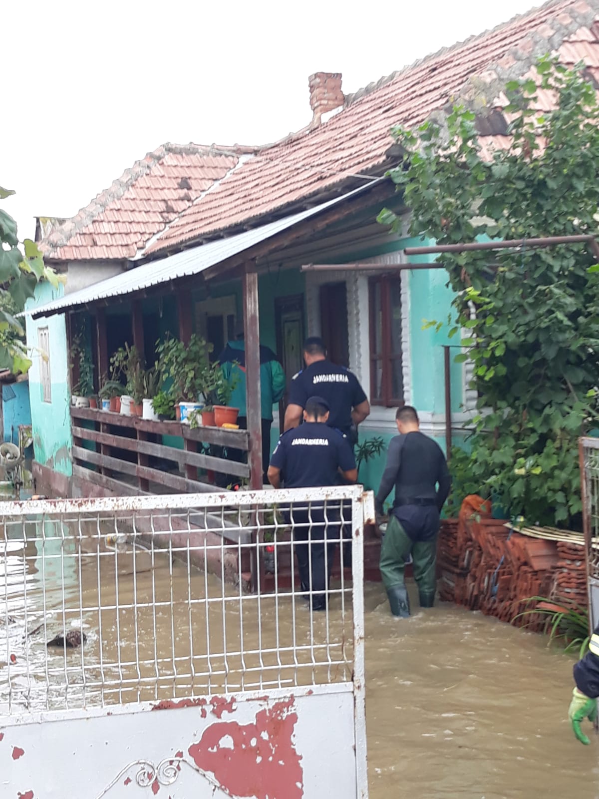 Aproape 70 de oameni au fost evacuați de jandarmi din case în Băbeni, Vâlcea. Râul Bistrița a ieșit din matcă / FOTO