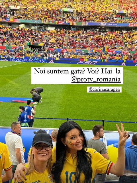 EURO 2024. Cum au apărut Andreea Esca și Corina Caragea la meciul România - Belgia. Prezentatoarele au sărit și scandat cu suporterii