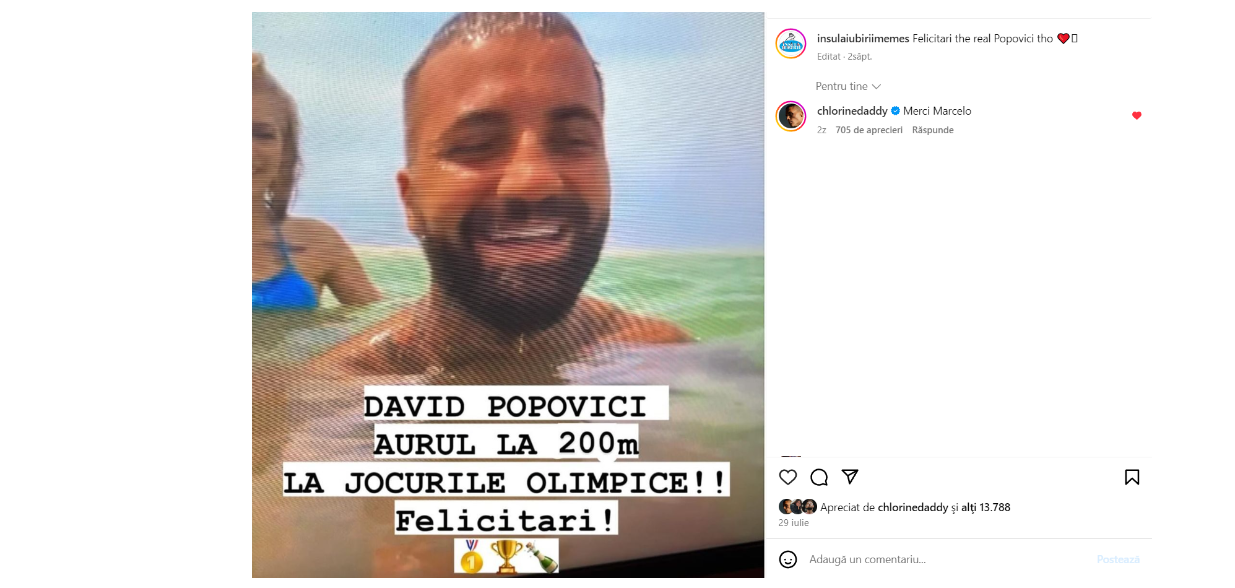 Mesajul lui David Popovici pentru Marcel de la „Insula Iubirii” a făcut furori în mediul virtual. „Am văzut-o și eu pe asta! Ce tare!”