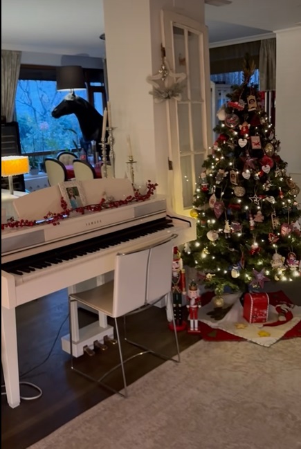 Imagini din casa Andreei Marin, decorată de Crăciun. În sufragerie are mai mulți brazi împodobiți, iar masa festivă e gata