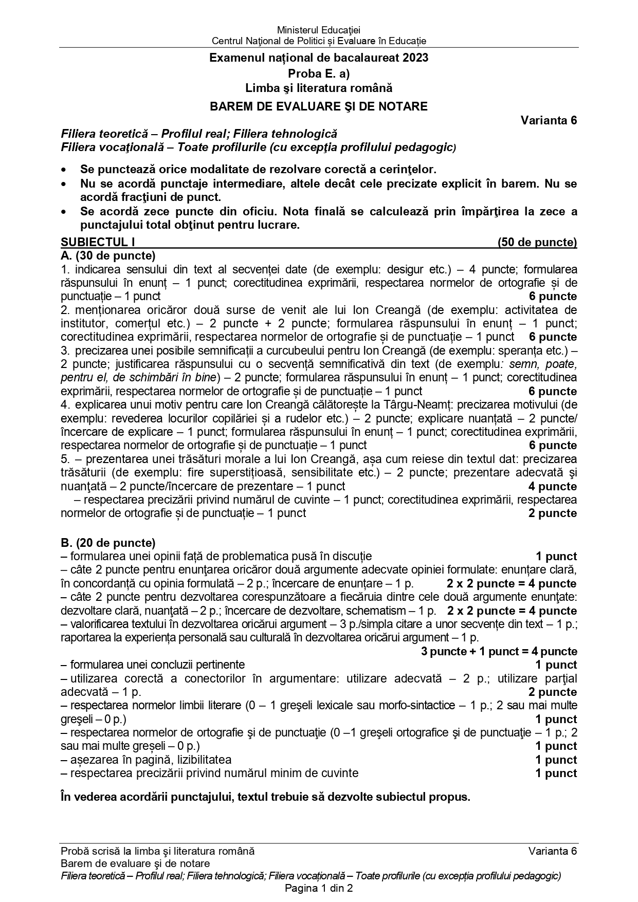 Baremul de corectare la BAC Română 2023 a fost publicat de Ministerul Educației. Cum trebuiau rezolvate subiectele