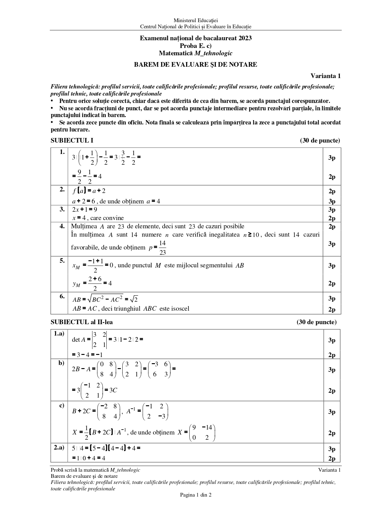 Baremul de corectare la matematică pentru Bacalaureat 2023 a fost publicat de Ministerul Educației