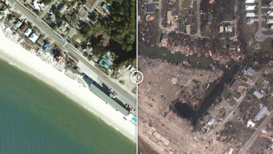 GALERIE FOTO| Mexico Beach din Florida înainte și după uraganul Michael. Imagini de coșmar surprinse din satelit