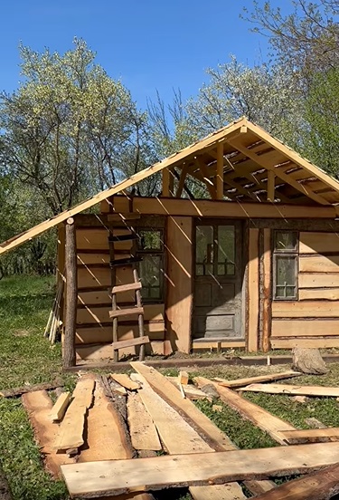 Cum arată cabana din pădure a Mihaelei Bilic după ce i-a pus acoperișul. Și-a amenajat și curtea, unde are hamac
