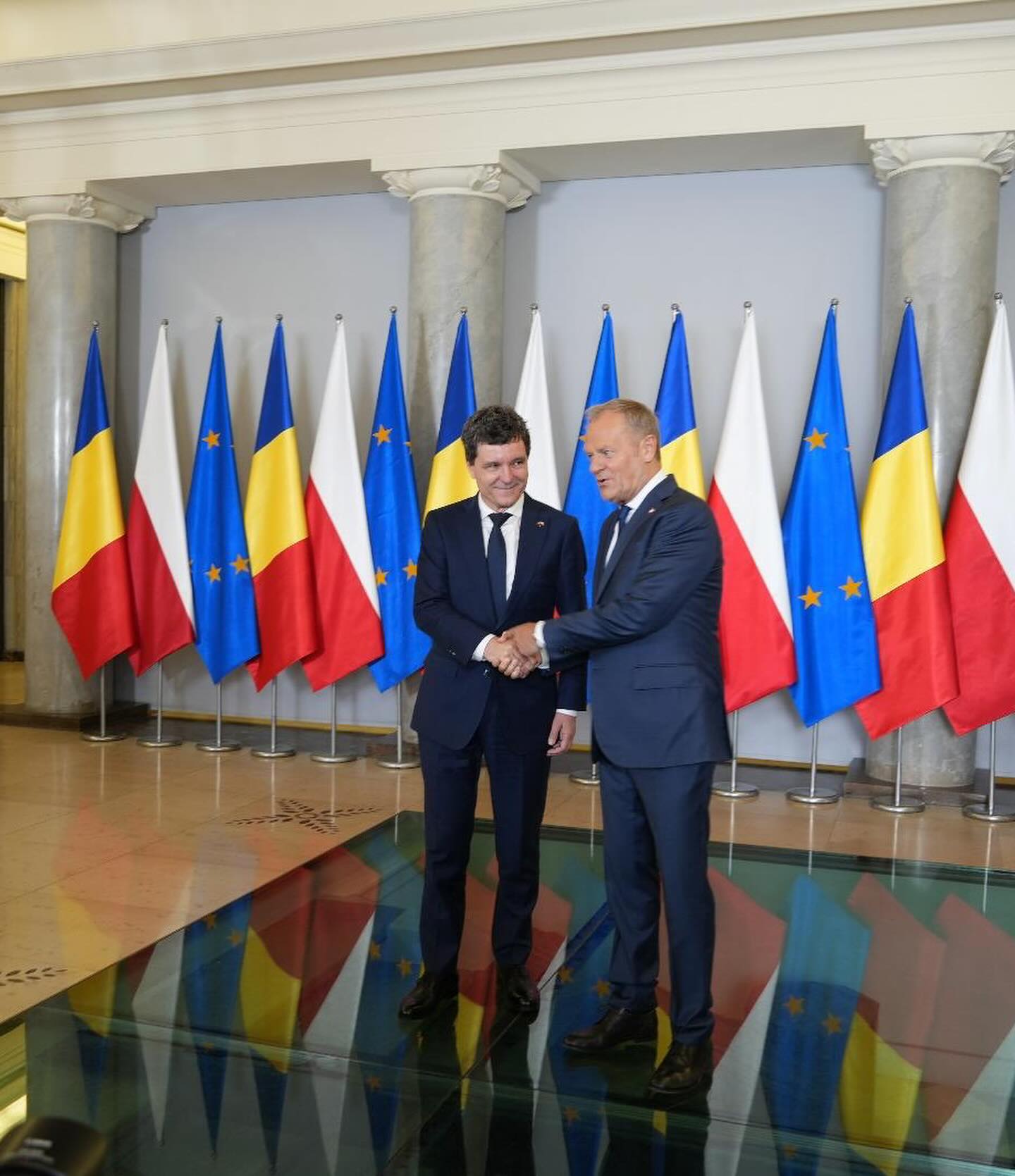 Primele imagini cu Nicușor Dan la Varșovia: „Am o primă discuție cu prim-ministrul Donald Tusk”