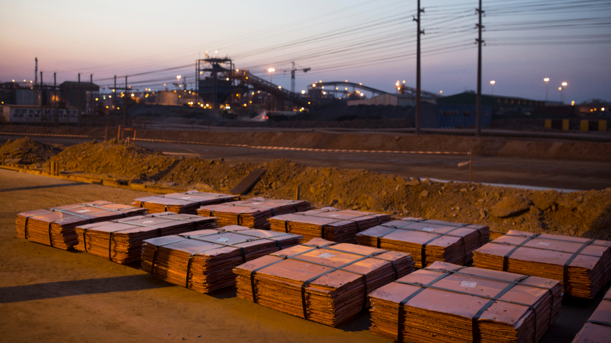 Batches of processed copper wait to be loaded on trucks at Mutanda Mining Sarl, owned (69%) by Glencore, an Anglo-Swiss multinational commodity trading and mining company, on July 7, 2016, in Kolwezi, DRC. [Photo by Per-Anders Pettersson/Getty Images]