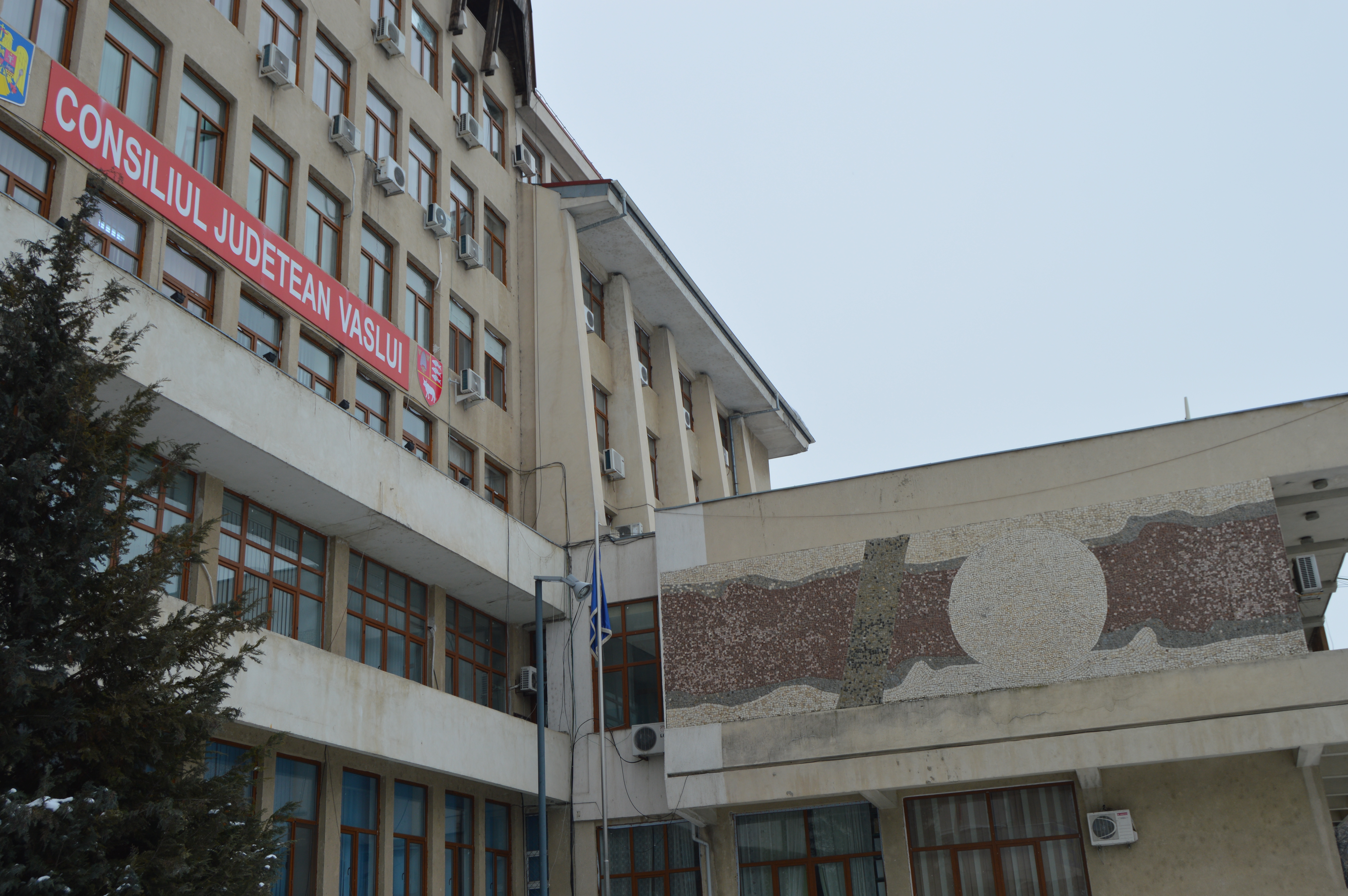 FOTO/ Secera și ciocanul, simbolurile comunismului, dăinuie pe holurile Consiliului Județean Vaslui. ”Sunt expresii ale realismului socialist în artă”