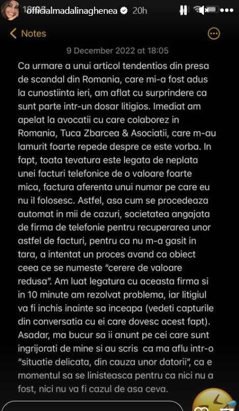 Mădălina Ghenea, prima reacție după ce a fost chemată în instanță din cauza unor datorii: „Toată tevatura este legată de neplata unei facturi telefonice. În 10 minute am rezolvat problema”