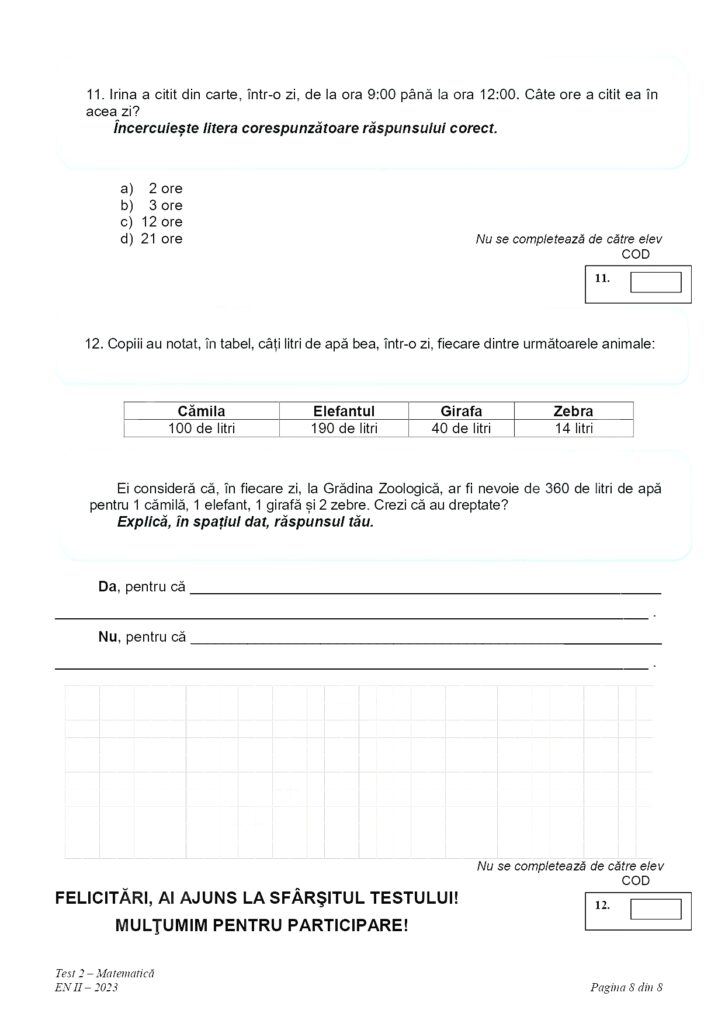 Elevii de clasa a II-a au susținut evaluarea națională la matematică. Ce exerciții au avut de rezolvat