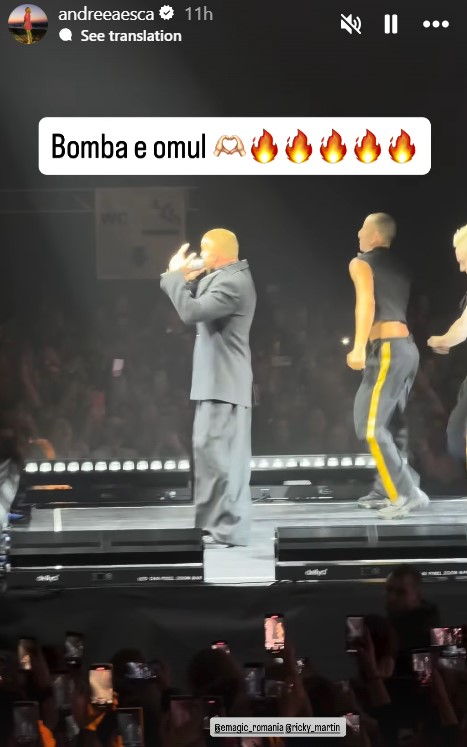 Andreea Esca, dată pe spate de Ricky Martin, pe care l-a văzut pe scenă la București: „Arată ceas și dansează bombă”