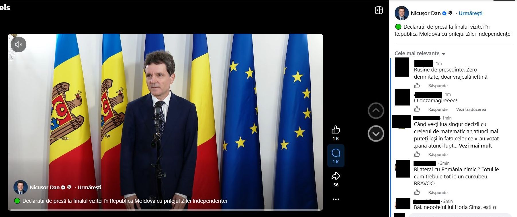 Val de indignare pe pagina de Facebook a președintelui Nicușor Dan, după declarațiile în care îl apără pe Pahonțu
