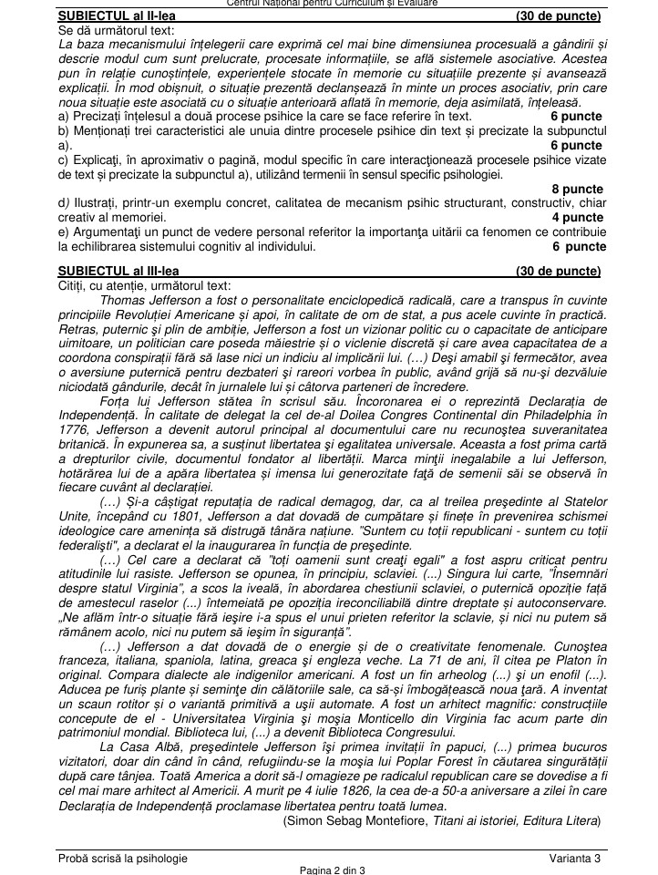 Subiecte Psihologie la Bac 2026. Baremul de corectare a fost publicat