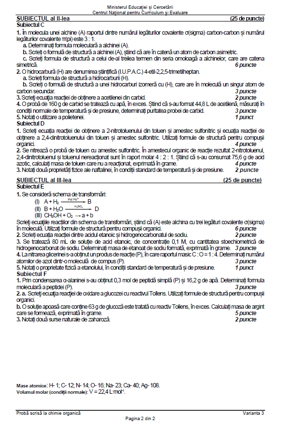 Subiecte Chimie la Bac 2026. Baremul de corectare a fost publicat