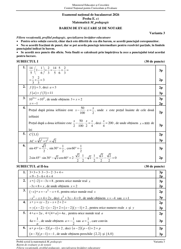 Examenul de BAC la Matematică 2026, pentru elevii de la real, s-a încheiat. Baremul a fost publicat
