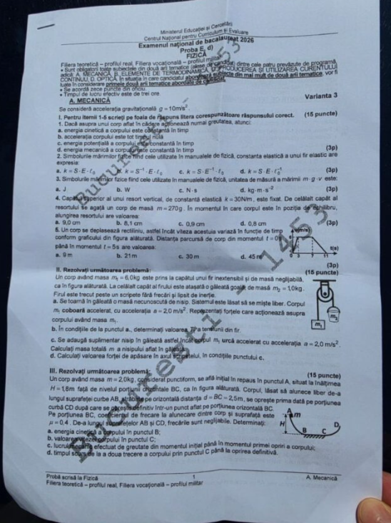BAC Fizică 2026. Ce subiecte au primit candidaţii