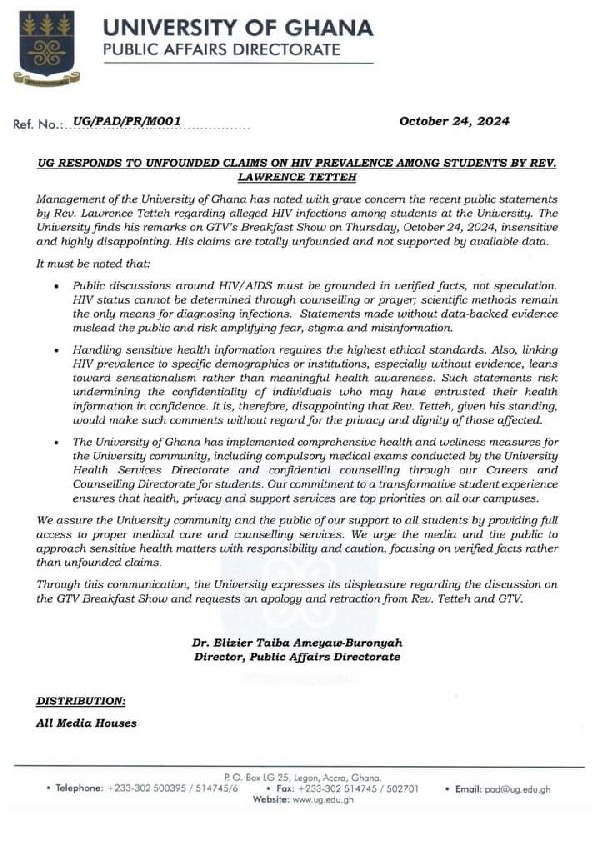 \'Prayer doesn\'t determine HIV\' - University of Ghana demands apology from Lawrence Tetteh