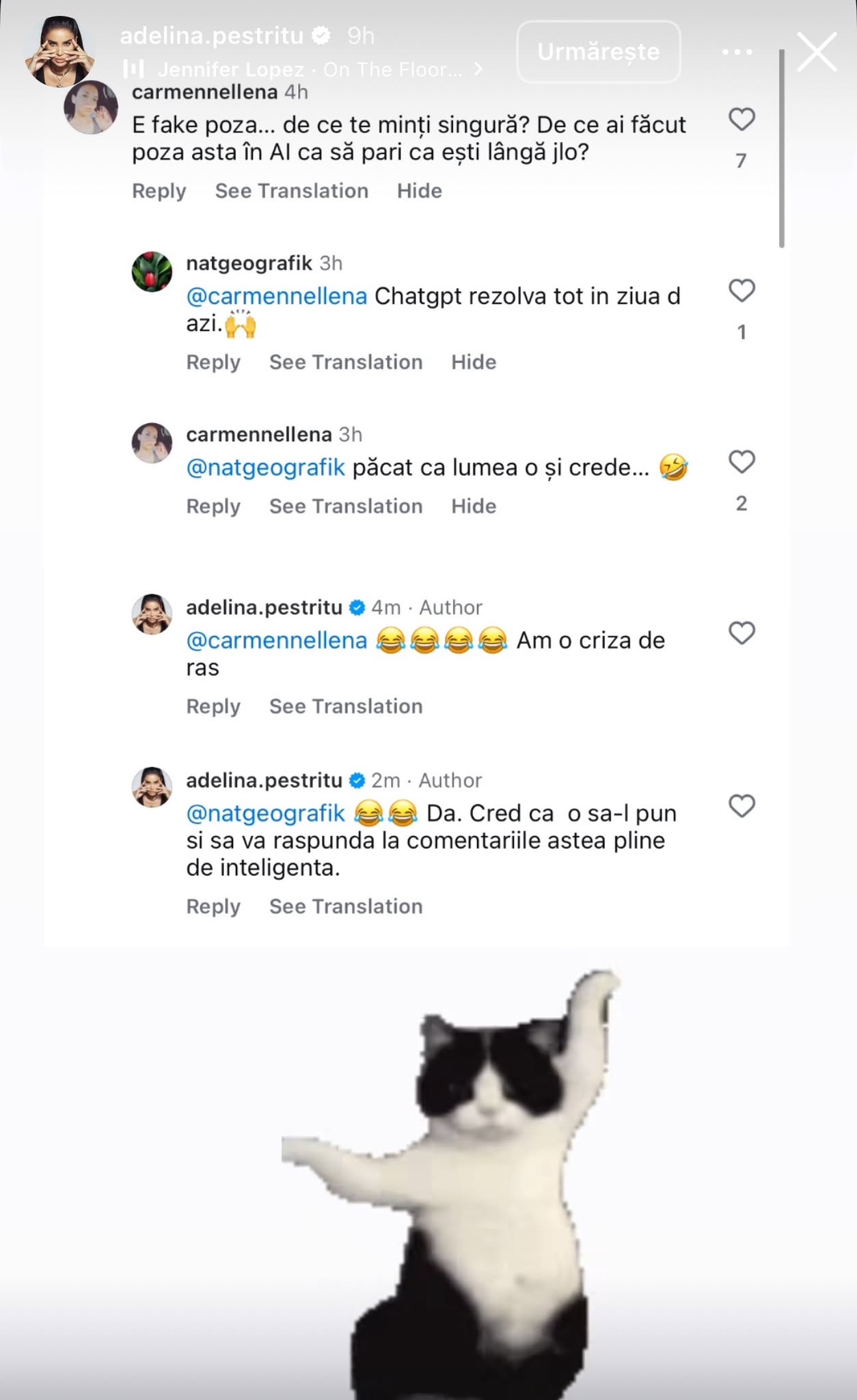 Adelina Pestrițu, criticată după ce a publicat o fotografie alături de Jennifer Lopez: „E fake…ai făcut poza asta cu inteligența artificială”. Răspunsul ei