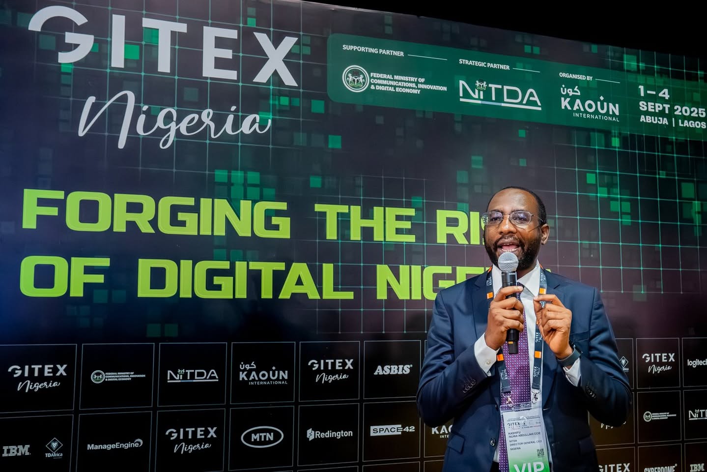 NITDA Chairman pictured at the official unveiling of GITEX Nigeria 2025 during GITEX Africa in Marrakech, highlighting Nigeria’s pivotal role in Africa’s tech future.